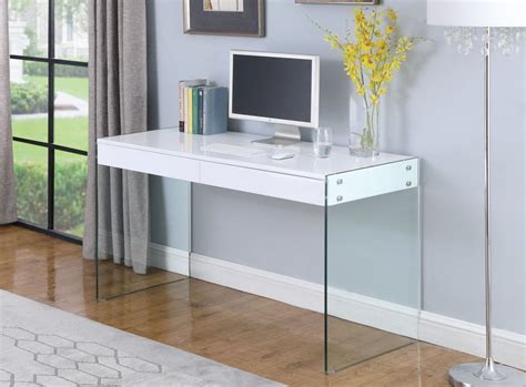 Chintaly Imports Contemporary Clear Gloss White Glass Desk In 2022