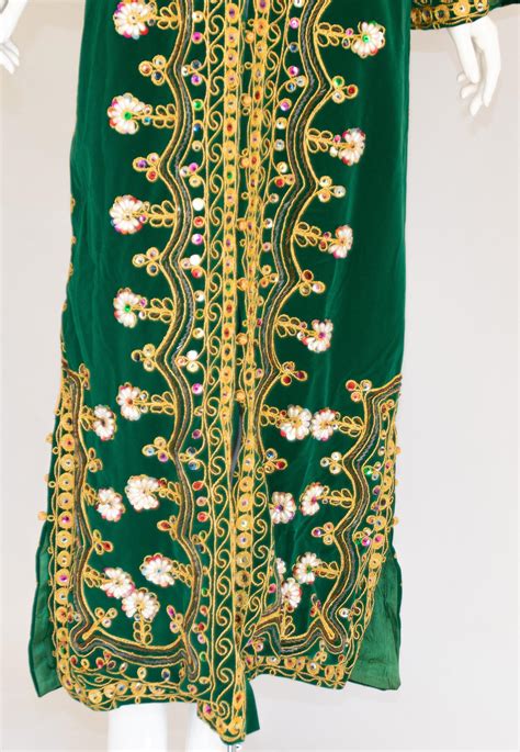 Vintage Moroccan Kaftan Green Velvet Embroidered S At Stdibs