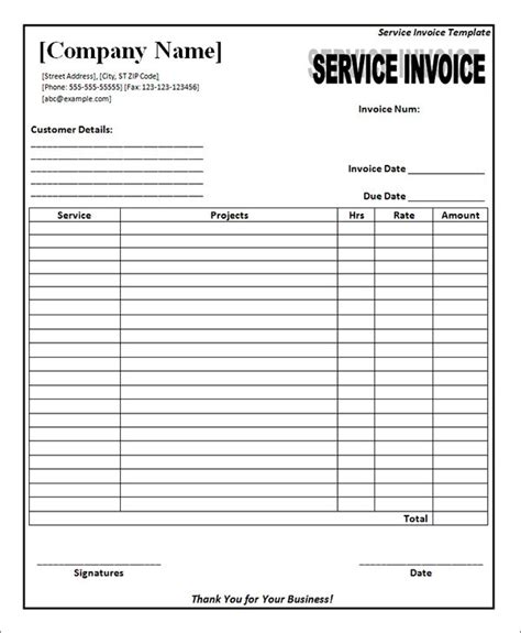 34 Printable Service Invoice Templates Sample Templates