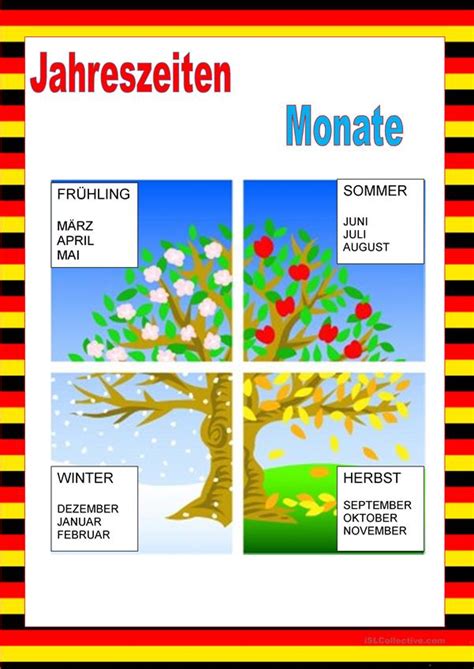 Beachten sie, dass die monatsnamen groß geschrieben werden. Willkommen auf Deutsch - Jahreszeiten- Monate Arbeitsblatt ...