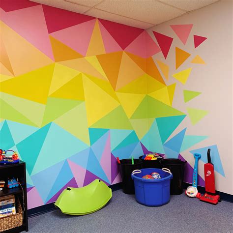 Rainbow bedroom idea for kids. Hand painted rainbow triangle mural! | Room wall painting ...