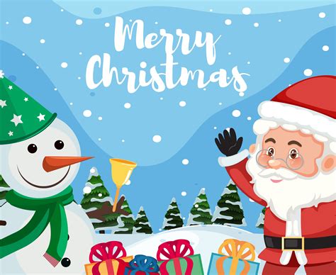 Merry Christmas With Snowman And Santa 591601 Vector Art At Vecteezy