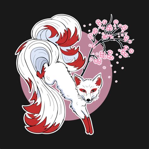Japanese Nine Tailed Fox With Cherry Blossoms Nine Tailed Fox T