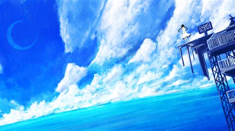 Download 3840x2160 Anime Landscape Anime Girl Clouds Ocean