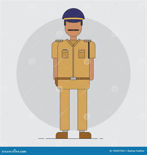 Indian Police Officer Front View Vector Illustration Design