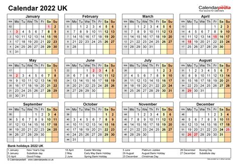 Printable 2022 Uk Calendar Templates With Holidays Calendarlabs