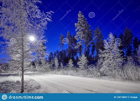 Cold Winter Night In Finland Stock Image Image Of Scandinavia