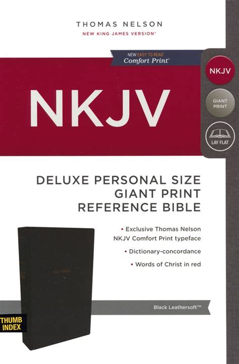 Nkjv Deluxe Reference Bible Personal Size Giant Print Leathersoft Black Thumb Indexed Red