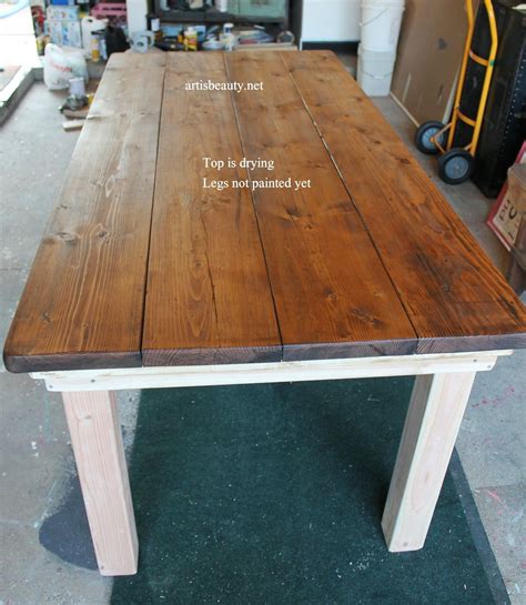 diy farmhouse table with provincial stained top featured on farm table plans