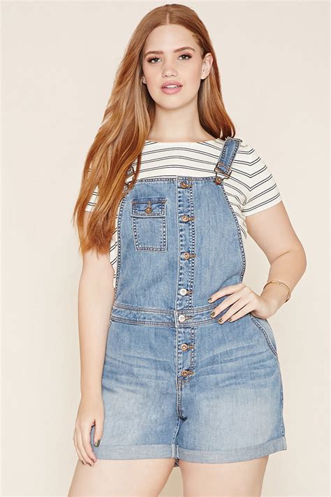 Lyst Forever 21 Plus Size Denim Overall Shorts In Blue