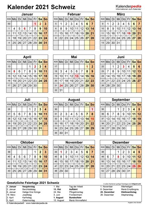 zum kostenlosen download regelkalender anklicken. Kalender 2021 Schweiz für Word zum Ausdrucken