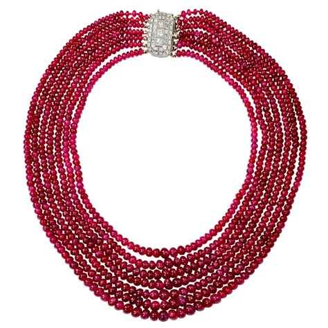 Art Deco Rare Natural Burma Ruby Seven Strand Bead Necklace At 1stdibs