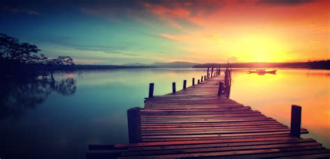 Free Photo Wooden Jetty At Sunset Dreamy Looks Rural River
