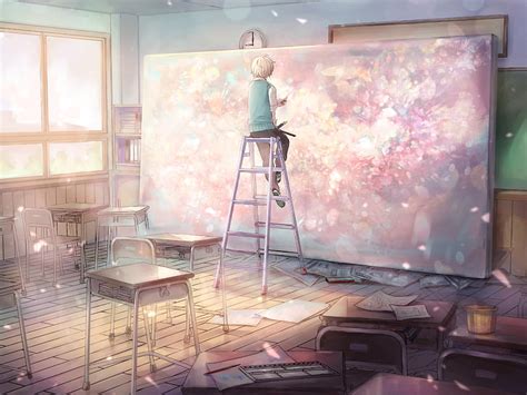 アニメの少年、 教室、 絵画、 はしご、 アニメ、 Hdデスクトップの壁紙 Wallpaperbetter
