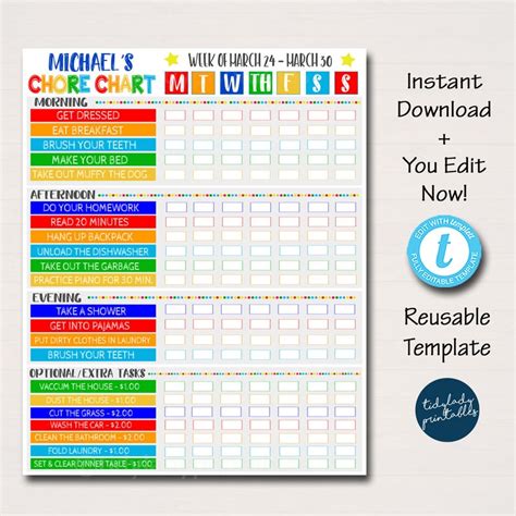 Kids Chore Chart Checklist Daily Weekly Routine Schedule Etsy