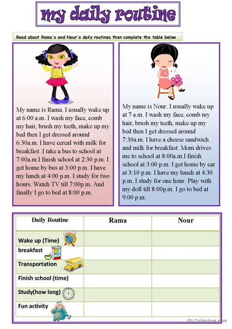 Daily Routine Reading Comprehension Activity Esl Worksheet By Sara My