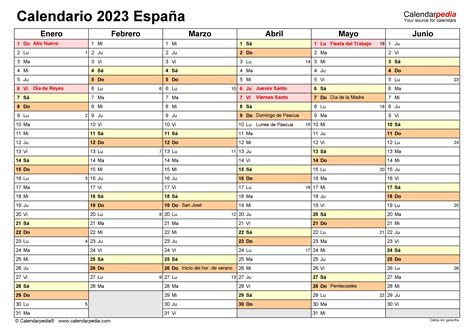 Calendario 2023 En Word Excel Y Pdf Calendarpedia