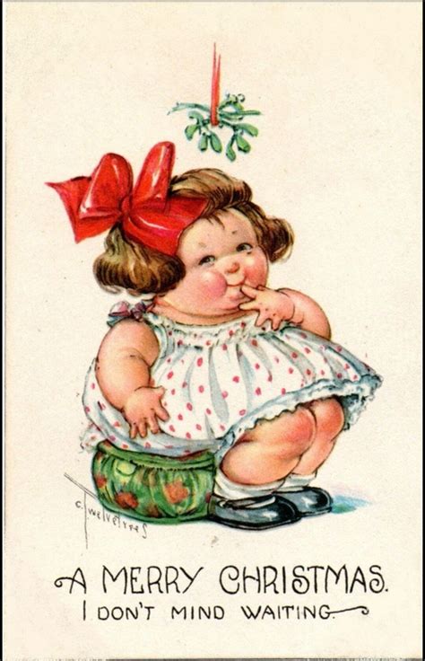 An Old Fashioned Christmas Card With A Baby On Its Knees And A Bow In