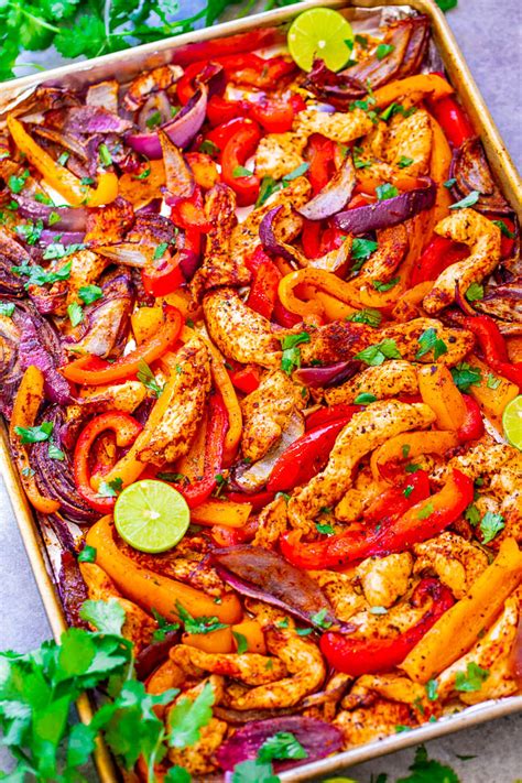 May be cooked to order. 25-Minute Sheet Pan Chicken Fajitas - Averie Cooks