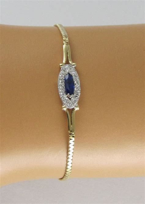 Vintage 14k Two Tone Gold Diamond Sapphire Snake Chain Bracelet