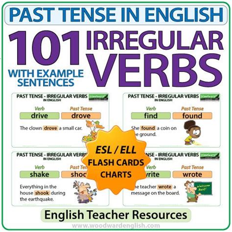 101 Irregular Verbs Past Tense In English Flash Cards Charts