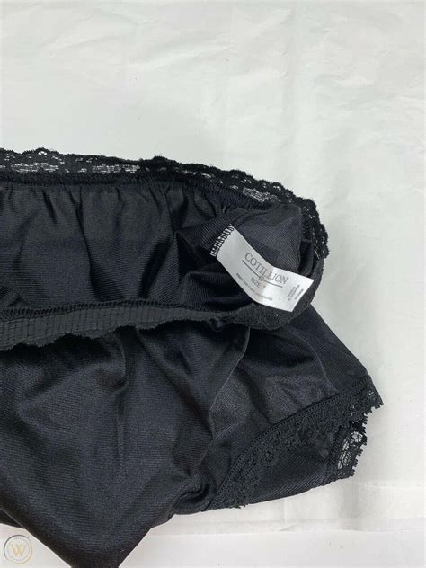 Vintage Cotillion Nylon Brief Panties Lace Trim Full Granny Black Sz 7