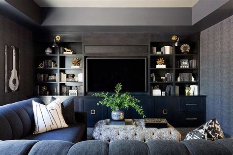 Black Tv Room With Black Sectional Contemporary Living Room