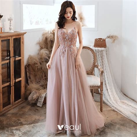 Sexy Blushing Pink Prom Dresses 2020 A Line Princess Spaghetti Straps