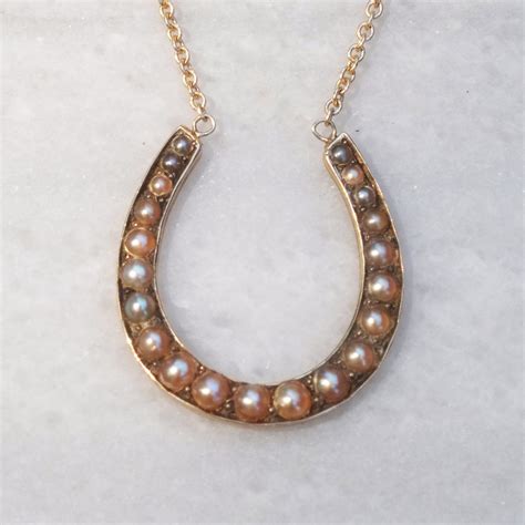 Large Seed Pearl Gold Horseshoe Necklace The Antiquarian