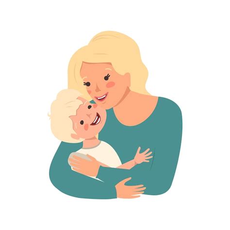 Mamá Con Cabello Rubio Abraza A Su Hijo Feliz Día De La Madre Día De