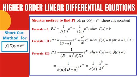 Shortcut Method To Find Particular Integral Of Fdyeax Form Youtube