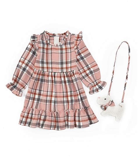Rare Editions Little Girls 2t 6x Long Sleeve Plaid Fit And Flare Dress