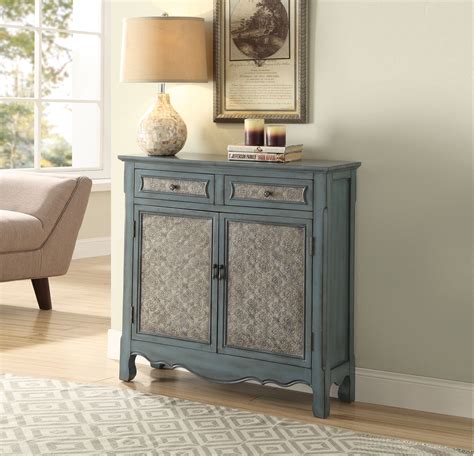 Console Table With Drawers Antique Blue Finish