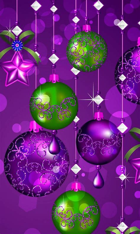 Merry and bright gold foil pink stars background wallpaper you can download for free on the blog! Purple & Green Christmas Balls - Lock Screen | Merry ...