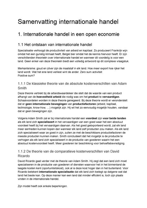 Samenvatting Internationale Handel Samenvatting Internationale Handel