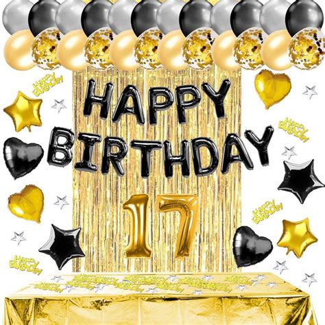 17th Birthday Decorations Birthday Party Supplies Gold Black Etsy In