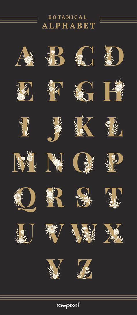 Download Free Royalty Free Luxurious Gold Floral Alphabet Set At