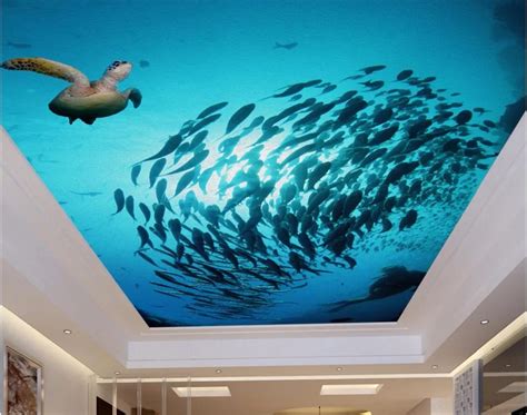 Custom Photo 3d Ceiling Murals Wallpaper Sea World Fish Oil Painting