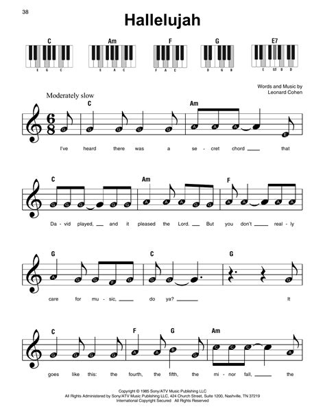 Free Printable Piano Sheet Music For Hallelujah By Leonard Cohen Free Printable