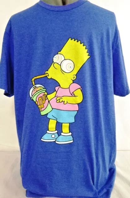 The Simpsons Bart Simpson Drinking Squishee T Shirt Mens Large Blue