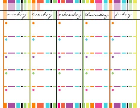 Monday Through Friday Schedule Template Calendar Blank Monthly