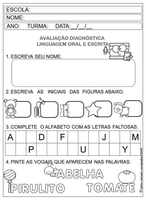 Avaliação Diagnóstica Pré Escolar Atividades Para Educacao Infantil E3b