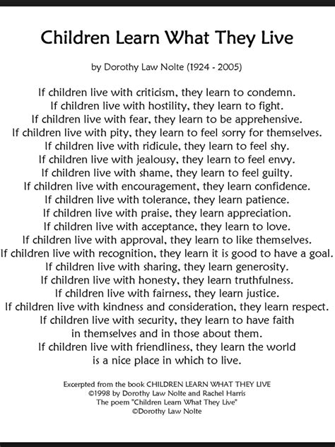 Children Learn What They Live Poem By Dorothy Law Nolte Word Poster