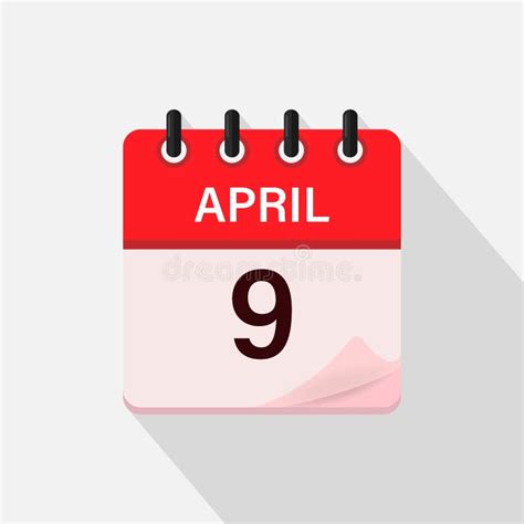 April 9 Calendar Icon With Shadow Day Month Flat Vector