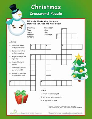 There is a stable at the back of the inn. Christmas Crossword Puzzle | Worksheet | Education.com