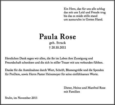 Traueranzeigen Von Paula Rose Trauerkreiszeitungde