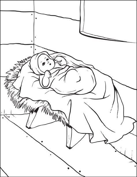 Printable Baby Jesus In The Manger Christmas Coloring Page For Kids In