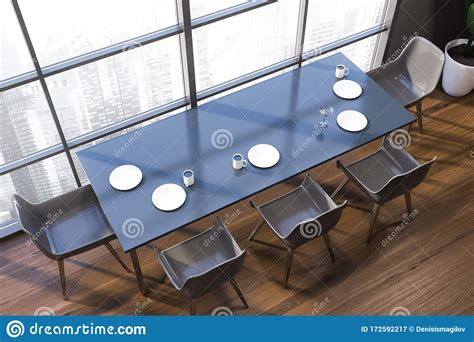 Gray Dining Room With Laid Table Top View Stock Illustration