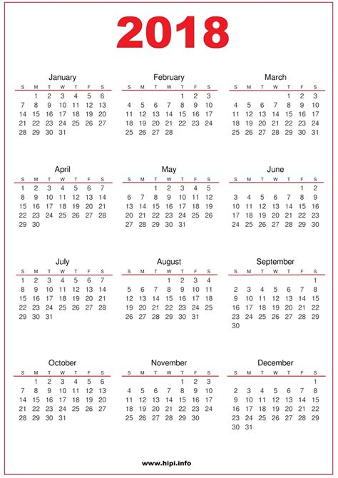 Printable 2018 Calendars Free Printable