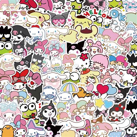 50100pcs Mixed Cartoon Sanrio Stickers Cute Hello Kitty Cinnamoroll